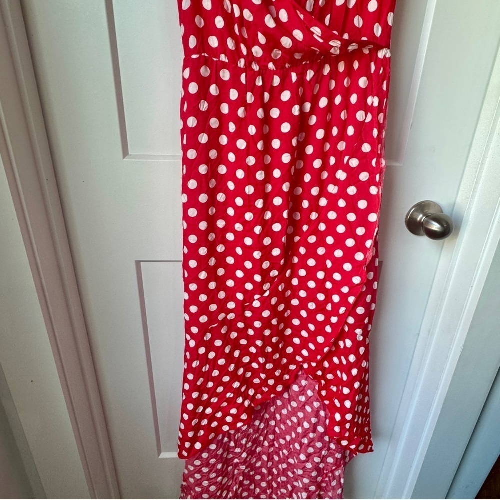 GRECERELLE Women’s V-Neck Wrap Maxi Dress 2XL Red & White Polka Dot Boho NWT - Picture 8 of 14